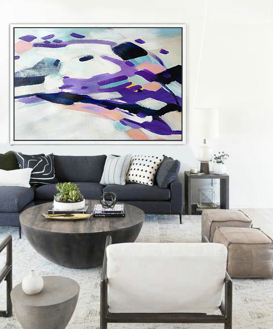 Large Abstract Art,Oversized Horizontal Contemporary Art,Hand Painted Acrylic Painting,White,Purple,Pink.etc